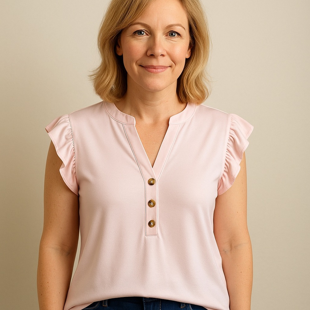 NWT Anne Klein Pink Ruffled Polo Top
